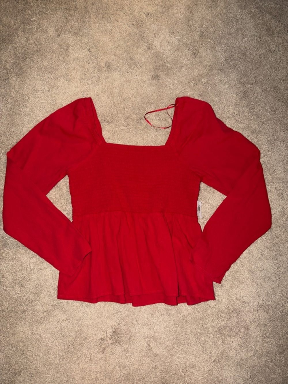 Old Navy Red Square Neck Long Sleeve Peplum Top